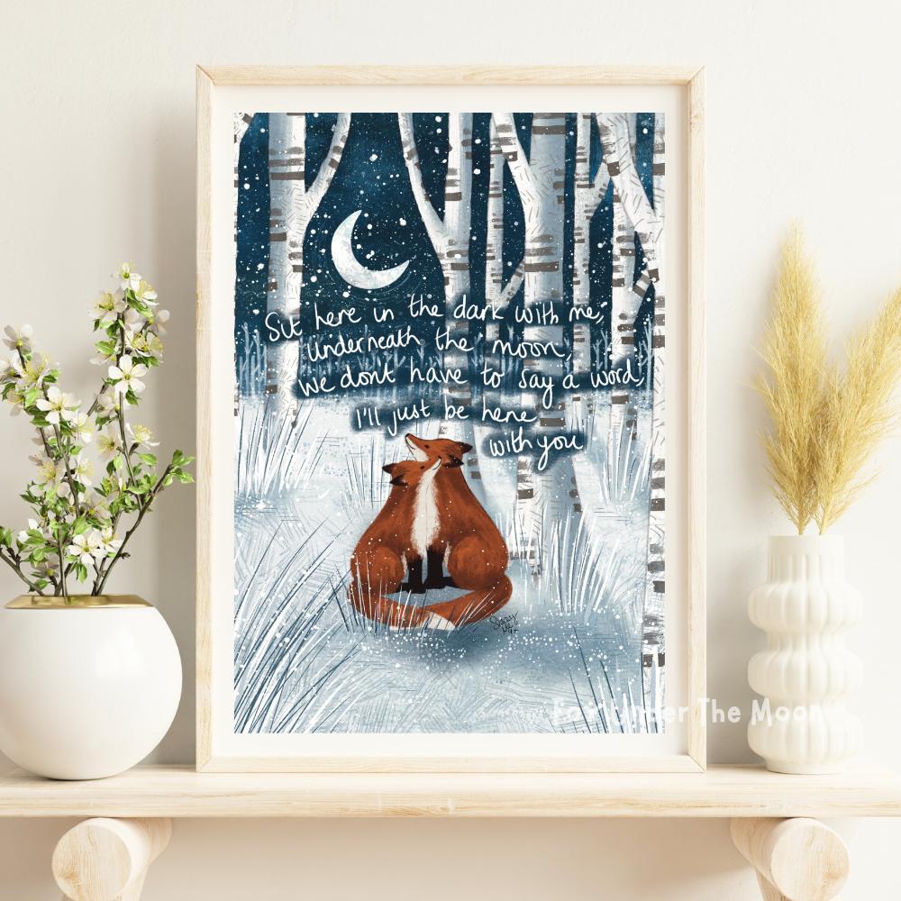 Wall and Desk Prints Fox Under The Moon
