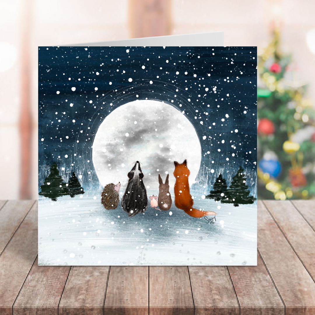 'Prints In The Snow' Single Christmas Greeting Card