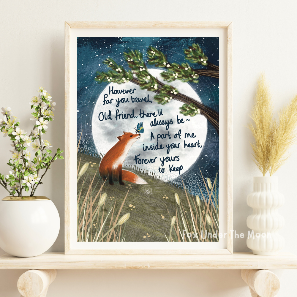 Single art print - Unframed/unmounted - A4 size – Fox Under The Moon
