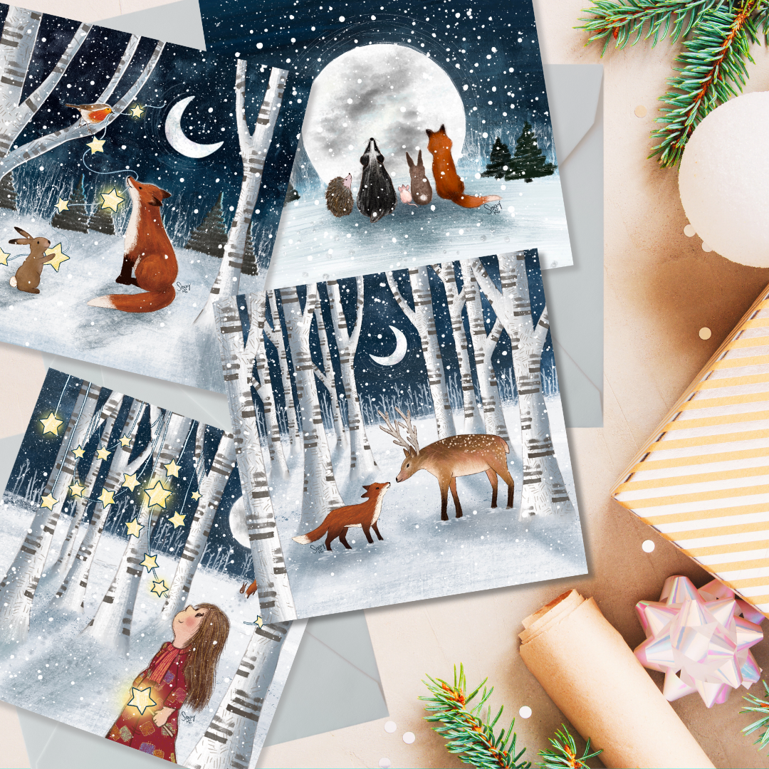 'Prints In The Snow' Single Christmas Greeting Card