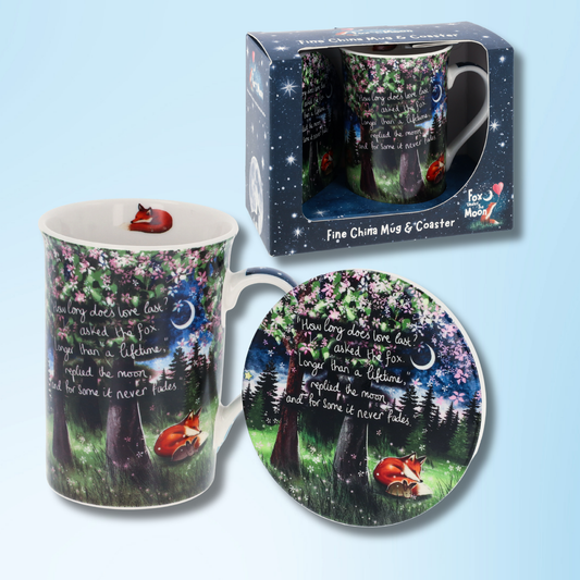Fine China Mug and Coaster Set - Love Lasts A Lifetime