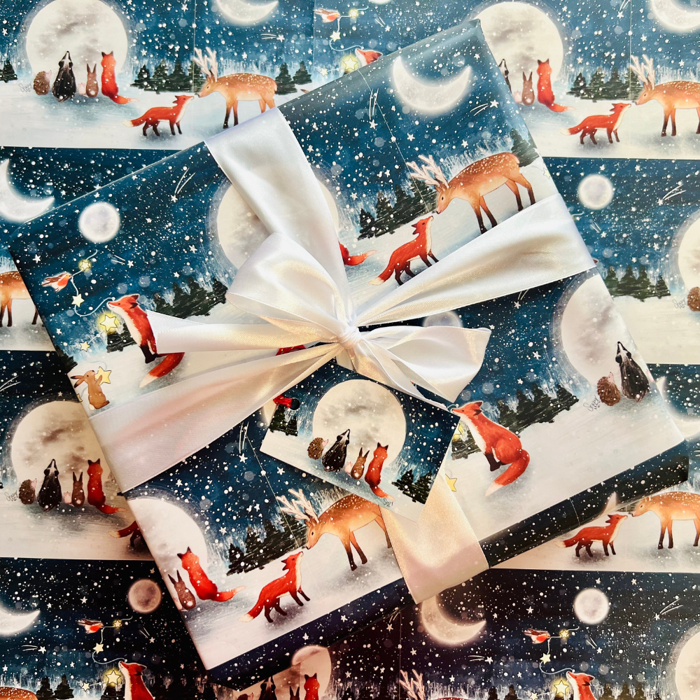 Winter Gift Wrapping Paper and Tags (2 sheets, 2 tags)