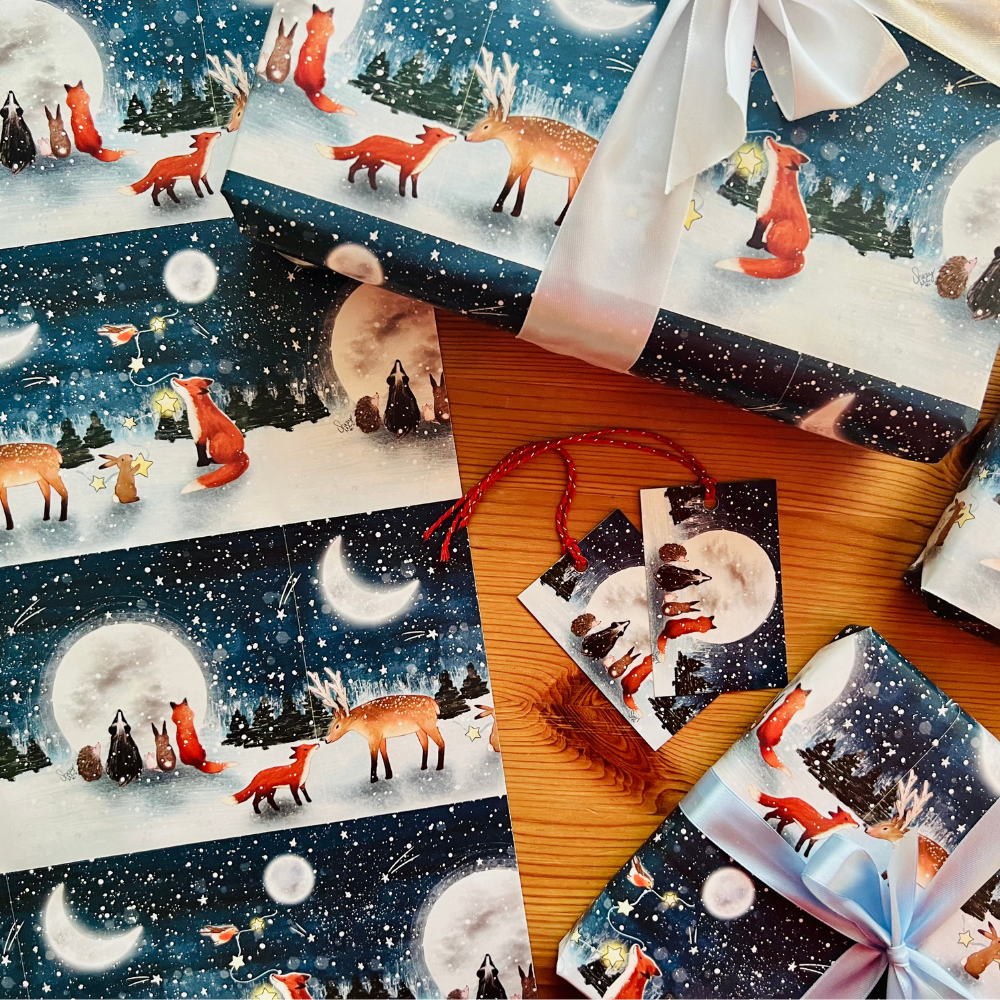 Winter Gift Wrapping Paper and Tags (2 sheets, 2 tags)