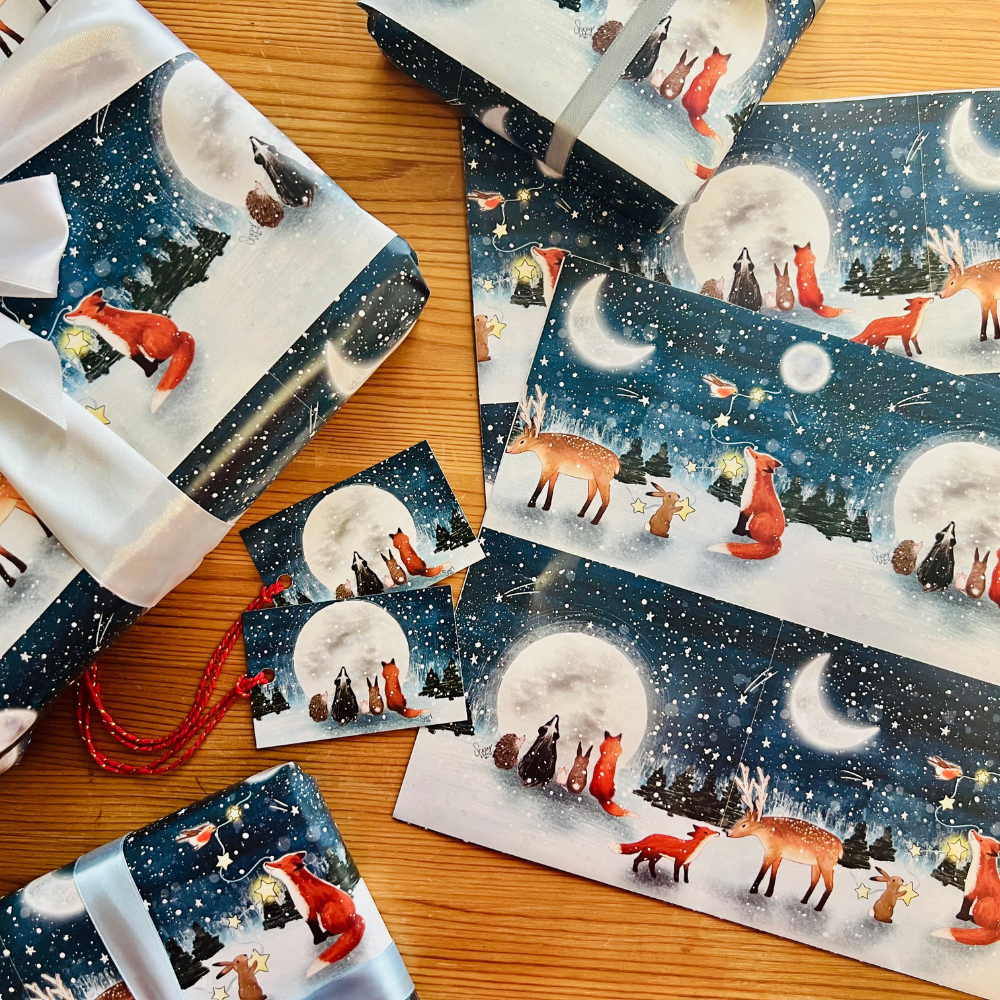 Winter Gift Wrapping Paper and Tags (2 sheets, 2 tags)