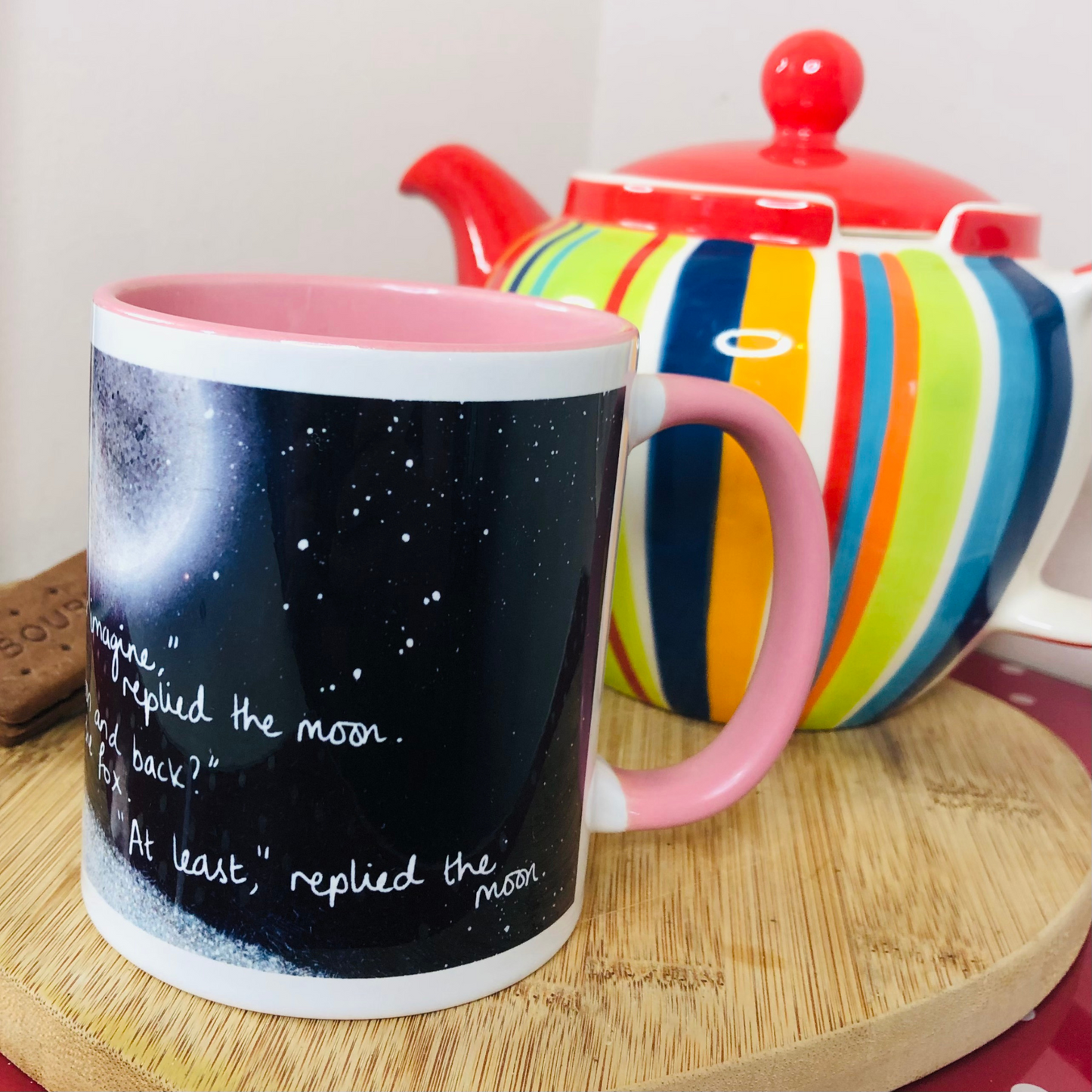 'To The Moon' Mug 11oz with Pink Handle
