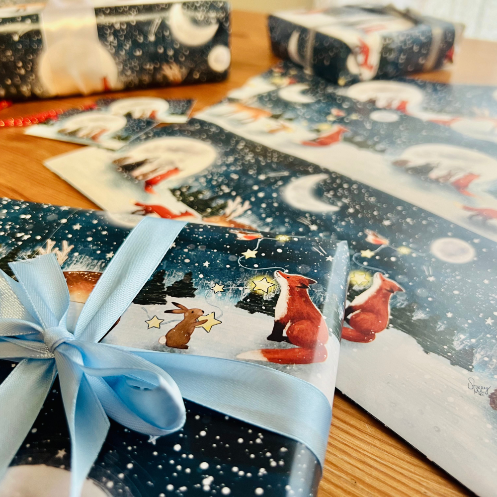 Winter Gift Wrapping Paper and Tags (2 sheets, 2 tags)