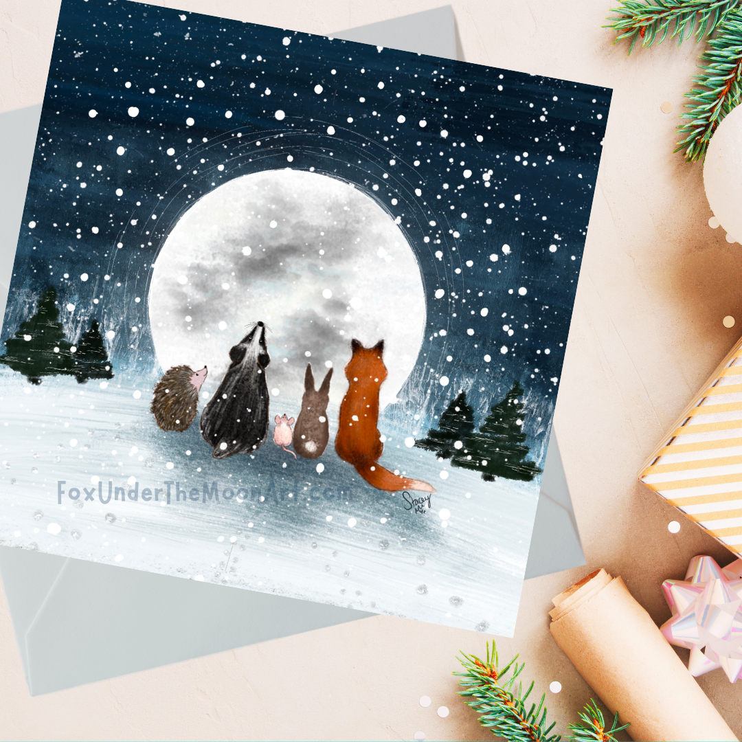 'Prints In The Snow' Single Christmas Greeting Card